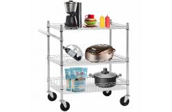 China 3-Layer Heavy-Duty Wire Rolling Cart with Handle Kitchen Dinner Use supplier