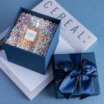 Elegant Blue Square Premium Empty Gift Box With Bowknot Packaging For Birthdays for sale