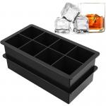 Ice Cube Trays – Large Silicone Ice Cube Mold For Freezer – Makes 8 Giant Whiskey Ice Cubes, Square Silicone Molds (2 Pack) for sale