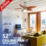 Traditional 52inch Wood Blade Pull Chain Control Switch Decorative Ceiling Fan with Lights for sale