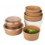 Disposable 350ml Food Packing Container Kraft Paper Salad Bowl With Lid for sale