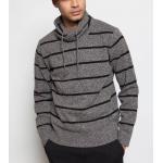 Warm Striped Knit Pullover Sweater With Drawstring Full Lambswool Material
