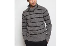 China Warm Striped Knit Pullover Sweater With Drawstring Full Lambswool Material supplier