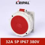 5P 32A IP67 Flange Size Panel Mounted Socket With Thread Lock for sale