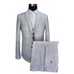 Slim Fit Mens 3 Pieces Suit Business Formal Light Grey Check Color SGS Certification for sale