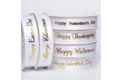 China Gold Printing Custom Made Ribbons , Smooth Surface White Satin Ribbon supplier