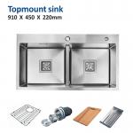 Cabinet 16 Gauge Stainless Steel Apron Kitchen Sink With Two Bowls 33x22 for sale