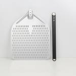 12 Inch Aluminum Pizza Turning Peel Shovel Black Hard Aluminum Perforated Detachable Pizza Peel for sale