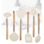 6 piece Wood And Silicone Utensil Set ODM Available scratchfree for sale