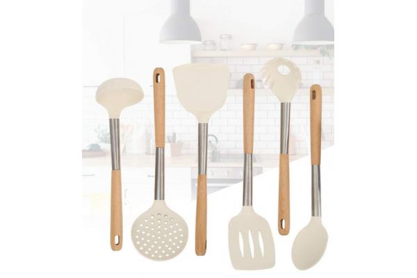 6 piece Wood And Silicone Utensil Set ODM Available scratchfree