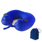 Portable Inflatable Neck Pillow Push Button Inflatable Airplane Pillow With Velvet Cover