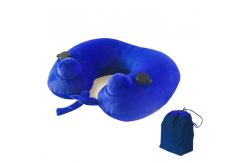 China Portable Inflatable Neck Pillow Push Button Inflatable Airplane Pillow With Velvet Cover supplier