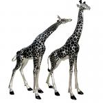 Matte Stainless Steel Giraffe Sculpture Pair Elegant Abstract Duo For Modern Gardens for sale