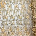 20% Nylon 3D Applique Heavy Beaded Lace Fabric With Floral Pattern for sale
