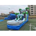 Silk Screen Printing Tropical Palm Inflatable Water Slide With Pool for sale
