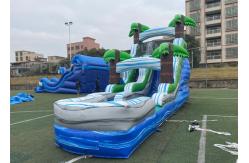 China Silk Screen Printing Tropical Palm Inflatable Water Slide With Pool supplier