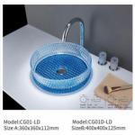 Crystal Tempered Glass Basin Sink Counter Top Round Bathroom Colored Transparent for sale