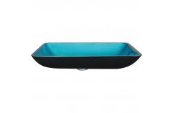 China Tempered Glass Blue Rectangle Vessel Sink 560 * 360 * 110mm With Faucet supplier