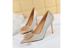 China 96161-8 Korean Sexy Party High-Heeled Shoes Stiletto High-Heeled Shallow Pointy Color Gradient Rhinestone Buckle Single supplier