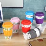 Biodegradable 400ml Bamboo Fiber Coffee Cup With Silicone Cover