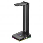 Black Personalised Headset Holder RGB 2 USB Ports 27.5cm Height for sale