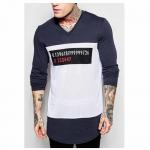 Side Split Boys Oversized V Neck T Shirt , Long Sleeve Mens Curved Hem T Shirt for sale