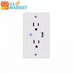 Smart Wifi Tuya US Standard Wall Socket with USB 2 Plug Outlets For Home Use Electrical 10A 120V Socket With Google&Alex for sale