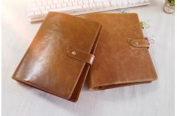 China 142x208mm Genuine leather  snap fastener customized design Refillable 6 Ring Binder organizer supplier