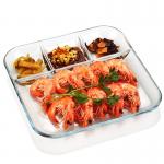 9 Inch 10 Inch Tempered Glass Dessert Plates Square Shaped Dinner Plate with Dividers for sale