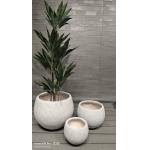 neutral beige natural speckled stone -mimic design round fiber clay planter lightweight durable low-maintainence flower pot holiday Villa office decoration garden landscaping project for sale