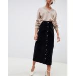 OEM hot selling button through midi skirt in washed black for sale
