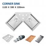 112x59 Corner Stainless Steel Kitchen Sink 16 Gauge Brushed 30 Inch Double Bowl for sale