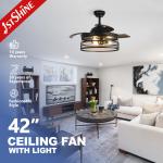 Wall Control 42 Inch Black Color PC Blades Dimmable Invisible Ceiling Fan with LED Light for sale