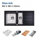 38' Undermount Kitchen Sink With Glass Cover Cabinet 16 Brushed Double Bowl 96x48 for sale
