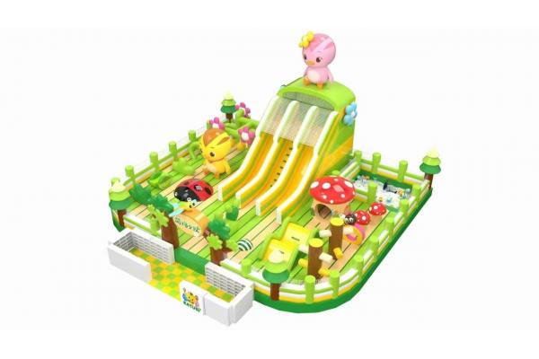 Farm Theme With Mushroom And Ladybug Inflatable Bouncy Slide Castle
