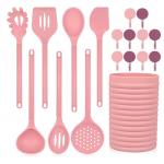 18-Piece Silicone Kitchen Cooking Utensil Set, With Wheat Straw Holder for sale