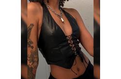 China Hollow Sexy Short Slim Umbilical Lace Up Front Tank Top supplier