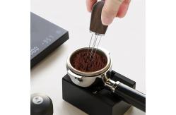 China Natural Wood Handle Espresso Needle Distributor Tool With Wood Stand supplier