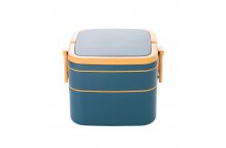 China Double-Layer Portable Plastic Bento Lunch Box With Lid 1000ML Rectangular Blue supplier