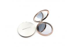 China Rose Gold Metal Compact Mirror Foldable Engraved Pocket Mirror 1cm Thick supplier