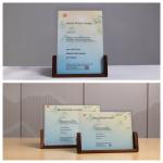 4x6 Double Side Acrylic Photo Frame with Brown Wood Base for Wedding for sale