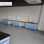 Blue Chemistry Lab Workbench with Adjustable Shelves - Number of Shelves As Drawing for sale