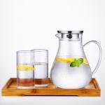 Clear Tempered Glass Water Pitcher Iced Tea Carafe With Stainless Steel Lid