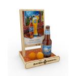 POP Wine Display Stand Unique Design Wooden Beer Holder Countertop For Supermarket for sale