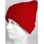 Winter Acrylic Rolling Knit Pom Pom Beanie Long Cuff Beanie Hats Solid Red Color for sale