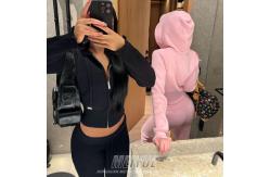 China Distressed Embroidery Patchwork Womens Sweat Suit With Zip Up Hoodie Anti Bacterial supplier