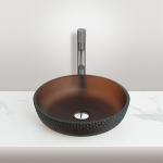 Acid Matt Gold Tea Color Glass Wash Basin For Home Decoration Durable Vessels for sale