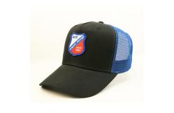China Customized Blank Woven Patch Trucker Cap 5 Panel Curved Long Bill supplier