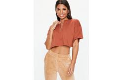 China Rust Zip Front Custom Crop Top Clothing Women supplier