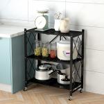 3 Shelf Foldable Laundry Steel Shelf Rack With Wheels
